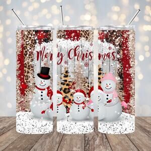 Merry Christmas Leopard Snowman 20oz Tumbler With Straw